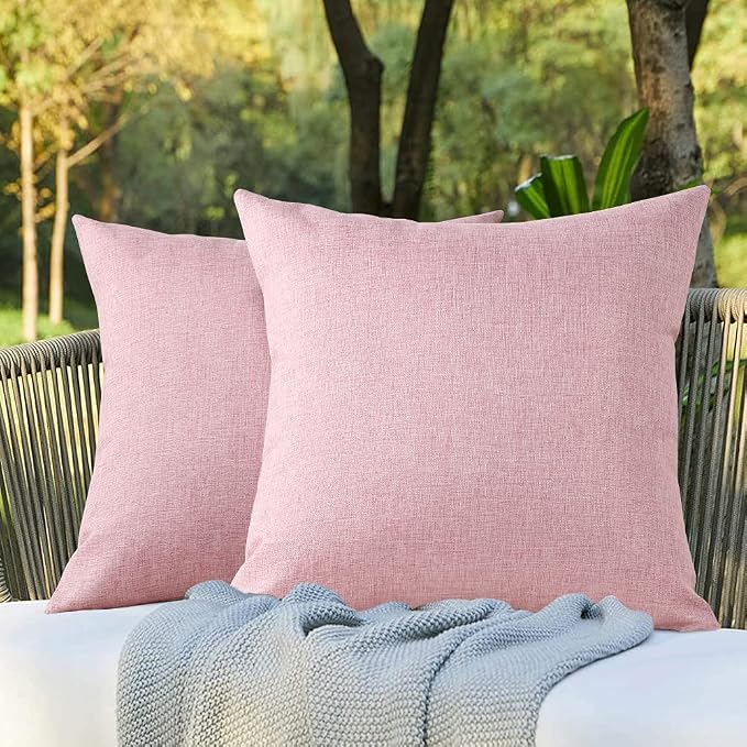 OTOSTAR Set of 2 Outdoor Waterproof Throw Pillow Covers 18x18 Inch Garden Decorative Pillow Covers Square Outdoor Pillowcase Farmhouse Cushion Case Patio Pillows for Couch Tent Sofa Bench Decor (Pink)