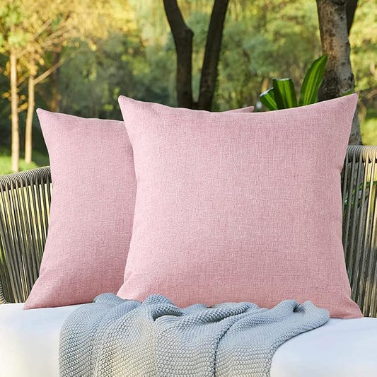 OTOSTAR Set of 2 Outdoor Waterproof Throw Pillow Covers 18x18 Inch Garden Decorative Pillow Covers Square Outdoor Pillowcase Farmhouse Cushion Case Patio Pillows for Couch Tent Sofa Bench Decor (Pink)