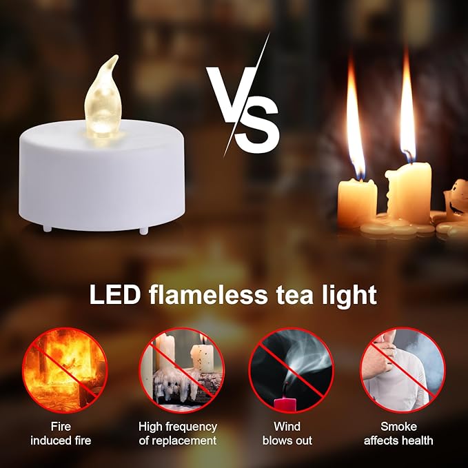 Remote Control LED Tea Lights Battery Operated Flameless Candles 5Pcs Realistic and Bright Flickering Long Lasting 400 Hours Electric Candles for Christmas Home Party Wedding Decor (White)