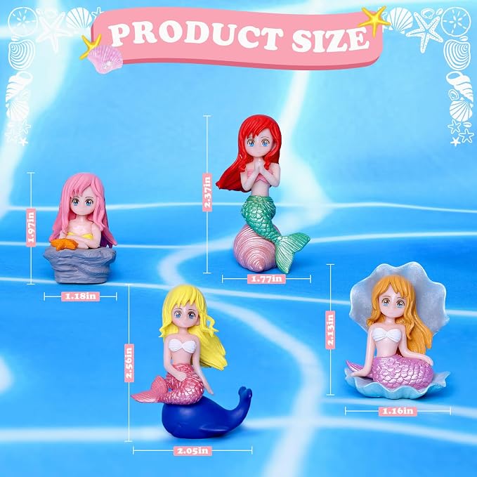 4pcs Miniature Mermaid Figurines, Mini Mermaid for Fairy Garden Accessories, Fish Tank Aquarium Decor, Cake Topper, Wedding Party Supplies, Ocean Animal Theme Decor, DIY Desk Micro Landscape