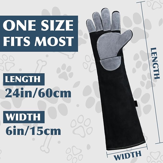 HANDLANDY Animal Handling Gloves, Bite Proof for Cat Dog Handling | Puncture & Scratch Resistant Leather Gauntlet Gloves for Dogs, Cats, Birds, Falconry, Gardening