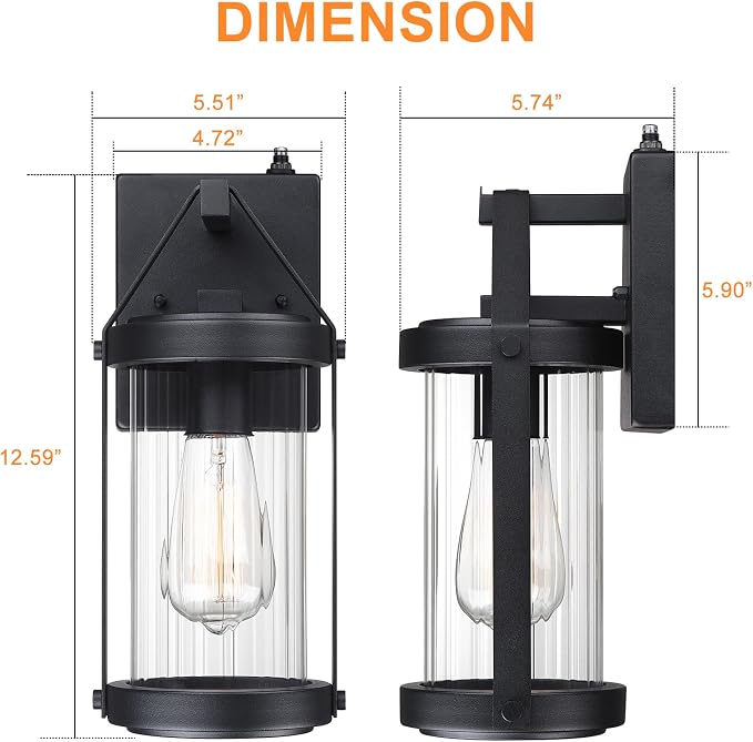 2 Pack Dusk to Dawn Sensor Black Outdoor Wall Sconce Lightings | Exterior Porch Lantern Waterproof Outside Garage Light Fixtures Wall Mount for House Patio Entryway