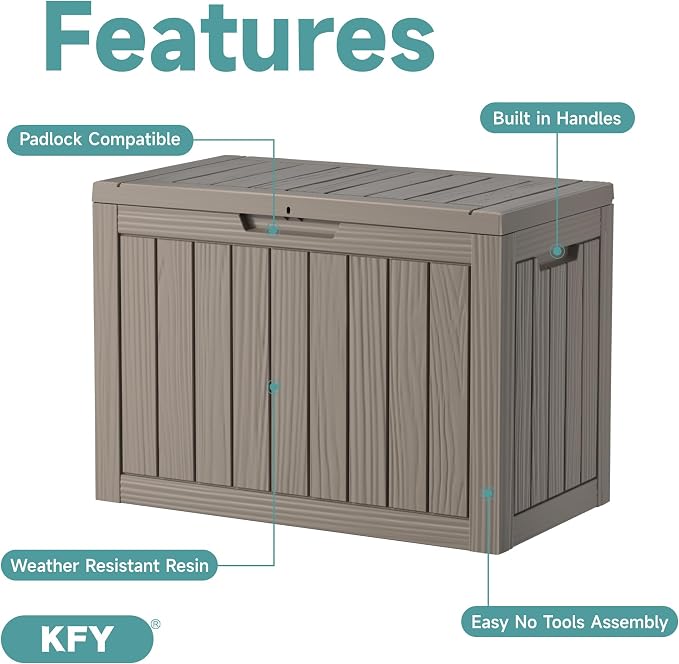 45 Gallon Waterproof Resin Deck Box, UV Resistant Outdoor Storage for Garden, Patio, Porch, Delivery, Grey
