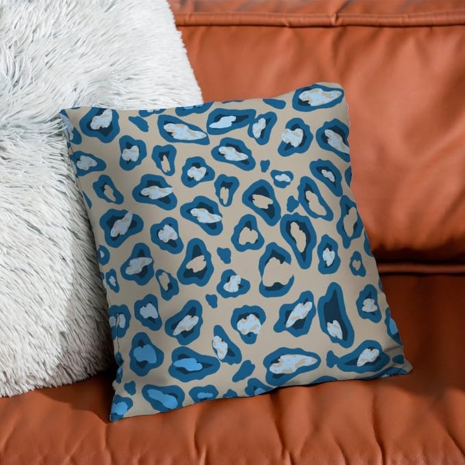 Chinoiserie Cheetah Print Throw Pillow Covers Blue and Light Brown Throw Pillow Cover Retro Decorative Cushion Covers Home Decor for Patio Garden Couch Tent 16x16 in