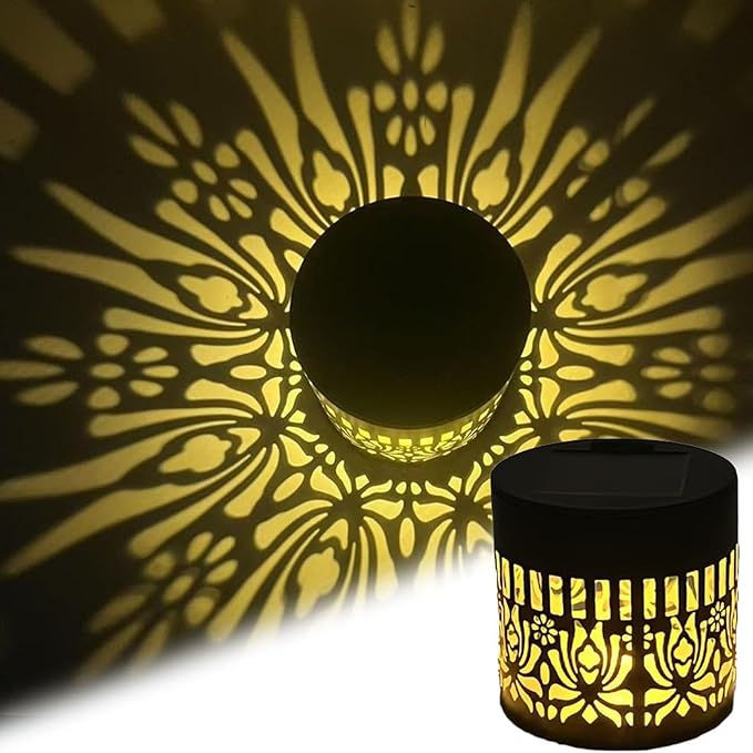 Solar Decorative Solar Mandala Lights, Shadow Pattern Garden Decor for Fence, Patio, Yard, Walkway, and Porch Lighting, Gifts for Mom Women (Warm Color-1,2pcs)