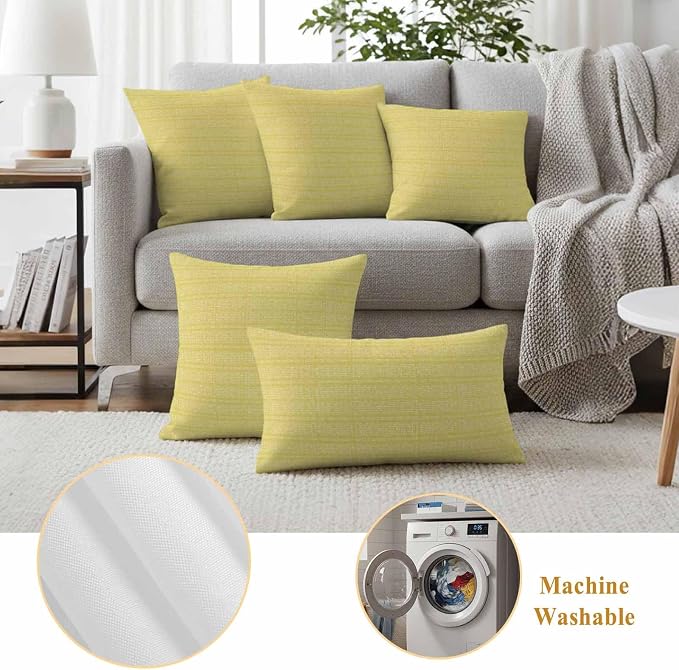 Outdoor Waterproof Throw Pillow Covers Set of 2 Yellow Stripes Grain Pillowcases 20x20 Inches Solid Color Decorative Pillows Cushion Case Patio Pillows for Couch Bed Chair Garden