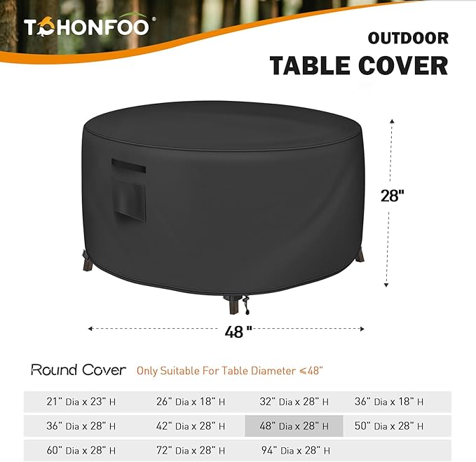 Round Patio Table Cover, Outdoor Table Covers Waterproof, UV Resistant Outdoor Lawn Patio Furniture Covers, 48" DIA x 28" H