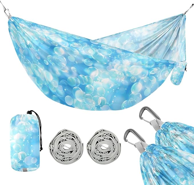 Camping Hammock Outdoor Hammocks for Outside Blue Bubble Beach Trees Portable Lightweight with Pockets Tree Straps Indoor