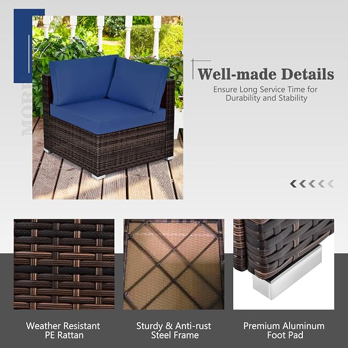 Tangkula 7-Piece Outdoor Patio Furniture Set with 42" Propane Fire Pit Table, Outdoor Wicker Conversation Set with Cushions and Tempered Glass Coffee Table, 50,000 BTU Gas Fire Pit Table (Navy)