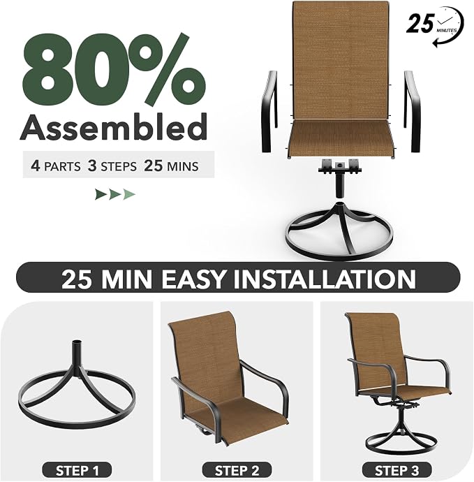 Anmutig 7-Piece Outdoor Patio Dining Set for 6 Patio Dining Swivel Chairs Textilene & 1 Rectangle Outdoor Dining Table with 1.57" Umbrella Hole for Backyard Bistro Garden Brown