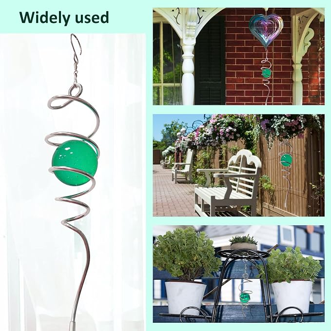 Aoedelyart Wind Spinner Tail Gazing Ball Spiral Decorative Wind Spinners Sun Catcher 11inch Tail and 2 inch Glass Orb. Indoor Outdoor Garden Decoration Wind Spinner Stabilizer -13 inch Height (Green)