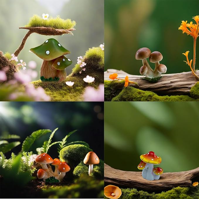 JKanruh 12 Pcs 1.5 to 1.8 Inch Resin Mushroom,Cute Mushrooms Fairy Garden Mushrooms Ornaments for Outdoor Decoration,Home Décor,Cake Decoration,DIY Bonsai Craft …