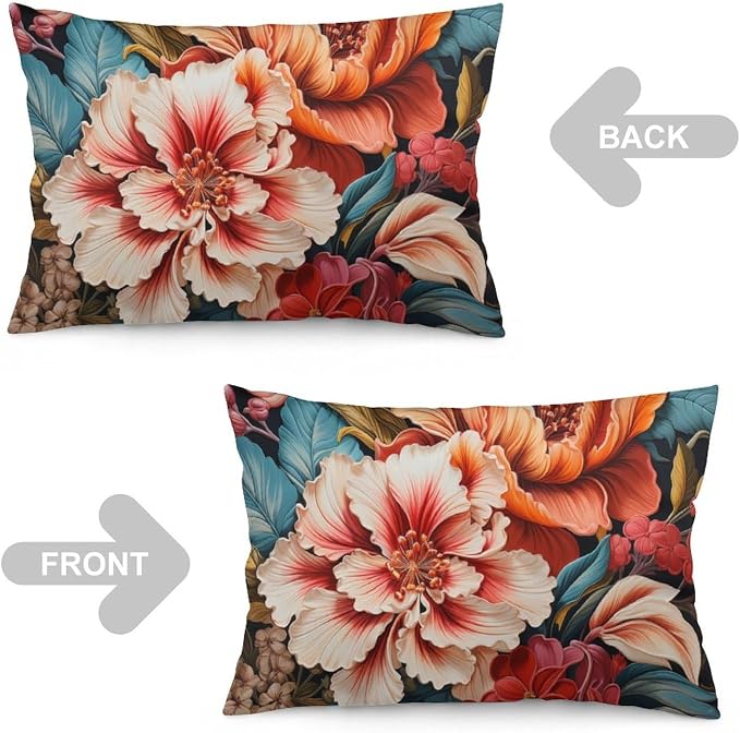 Pillows Cover Tropical Flower Leaves Home Decor Rectangle Queen Size Cushion Pillowcase 12 "x20 Green Plant Hawaiian Pink Red Floral Bed Throw Pillows for Bed Couch Home Gift