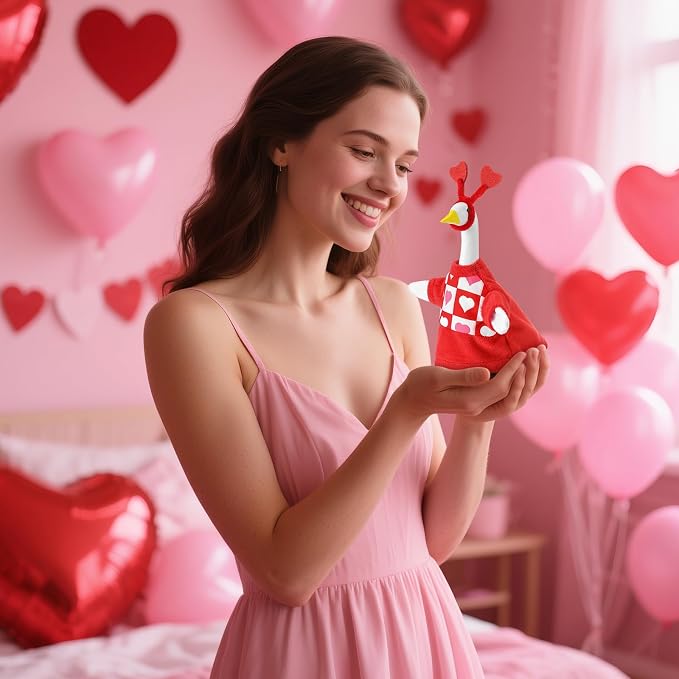 7'' Desk Valentine Heart Goose Outfit Mini Porch Goose Clothes Yard Silly Lawn Duck Shirt for School Classroom Cement Plastic Duck Student