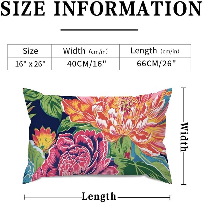 Floral Bright and Cheery Chinoiserie Rectangular Cushion Cover Pink Coral Peony on Navy Throw Pillow Cover Classic Decorative Cushion Cases Home Decor for Sofa Chair Bed Home Car 16x26in