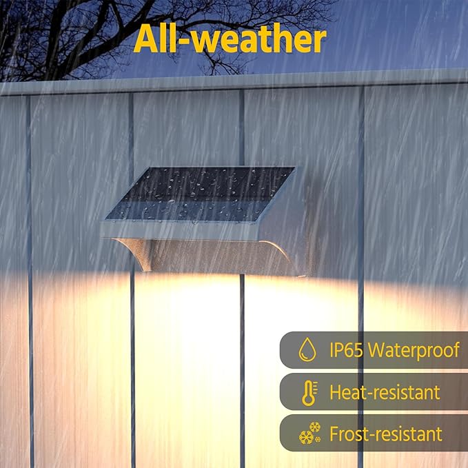 NIORSUN Outdoor Fence Lights, 16 Pack Waterproof LED Solar Fence Lights with 1500mAh Battery, Warm White/Cool White/RGB, Easy-to-Install Wall Light for Deck, Patio, Railing, Stairs, Backyard – White