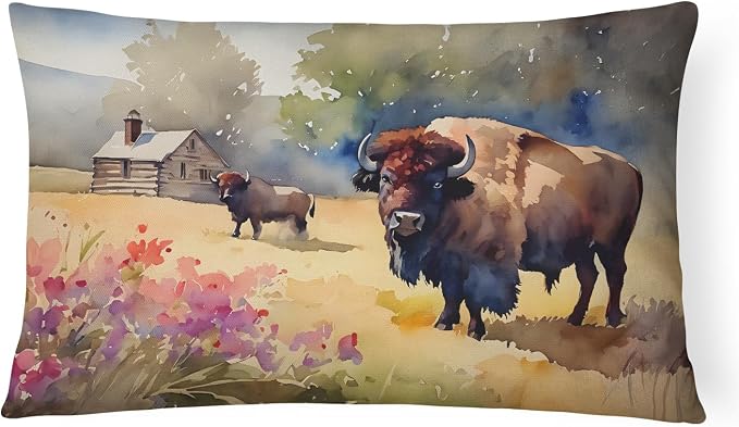 Caroline's Treasures DAC3010PW1216 Wood Bison Throw Pillow Machine Washable, Indoor Outdoor Decorative Pillow for Couch, Bed or Patio, 12HX16W