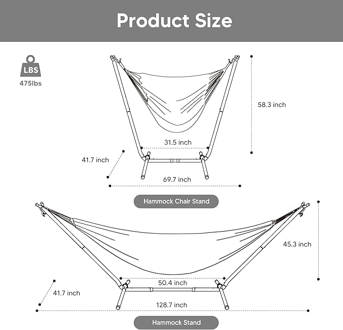 SUNCREAT 2-in-1 Hammocks Convertible Portable Double Hammock with Stand, Outdoor Hammock with Stand Included, Patented, Natural