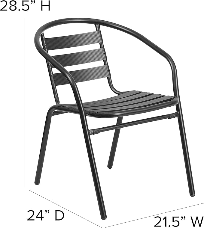 Flash Furniture Lila 5 Piece Patio Dining Set - 55" Tempered Glass Patio Table with Umbrella Hole - 4 Black Metal Aluminum Slat Stack Chairs