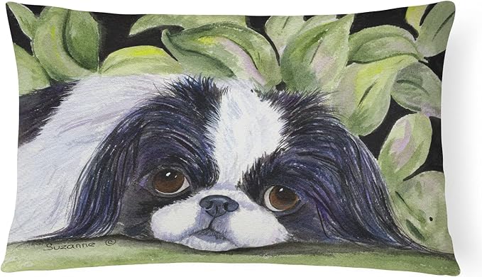 Caroline's Treasures SS8322PW1216 Japanese Chin Canvas Fabric Decorative Pillow Machine Washable, Indoor Outdoor Decorative Pillow for Couch, Bed or Patio, 12HX16W