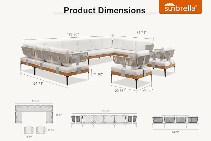 PURPLE LEAF Patio Furniture Set Outdoor Conversation Sets with Fade-Resistant Cushions and Coffee Table 12 Pieces Aluminum Modern Wicker Sofa Chairs for Balcony Yard Garden, White