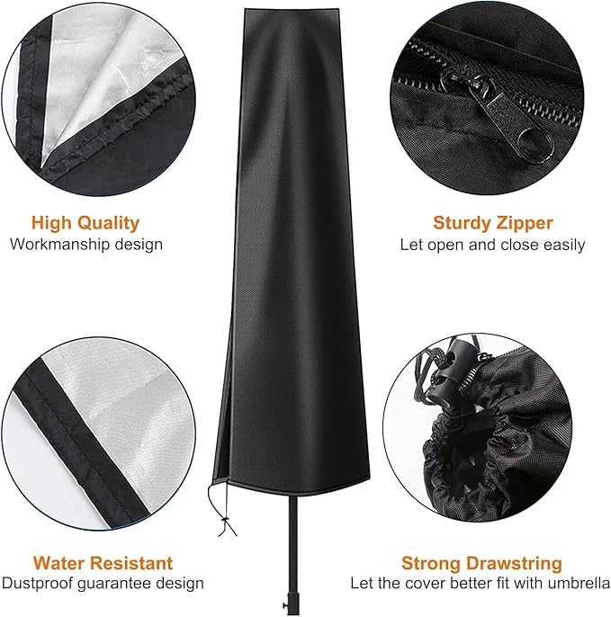 OKPOW Umbrella Cover 420D Oxford Fabric Patio Umbrella Covers Waterproof with Zip, for 9ft to 12ft Garden Outdoor Umbrella (Black)