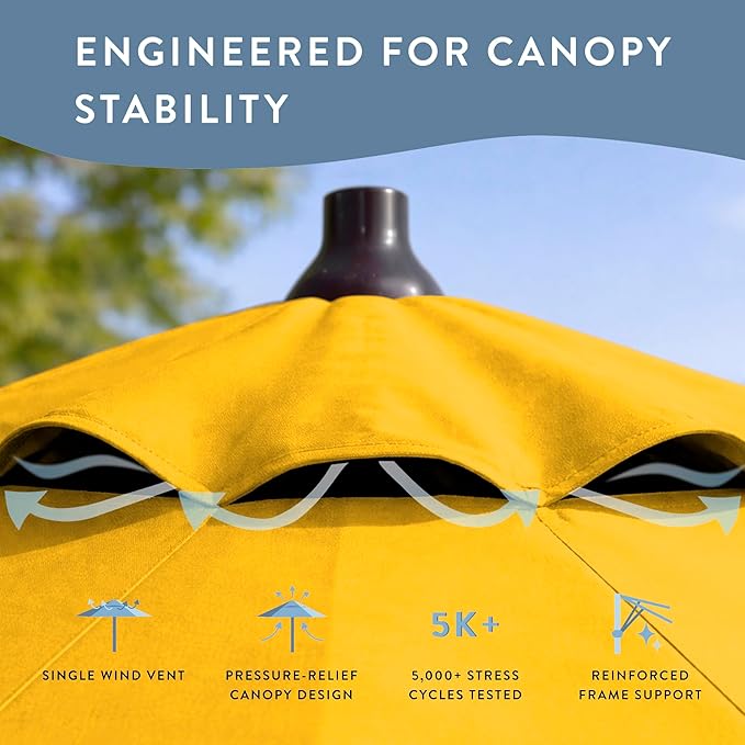 California Umbrella 10-Year Protection 9 Ft Outdoor Patio Umbrella, Pacifica Fade-Resistant Fabric, Auto-Tilt, Heavy Duty Aluminum Frame, 8 Reinforced Ribs for Pool or Deck, Bronze Pole, Yellow
