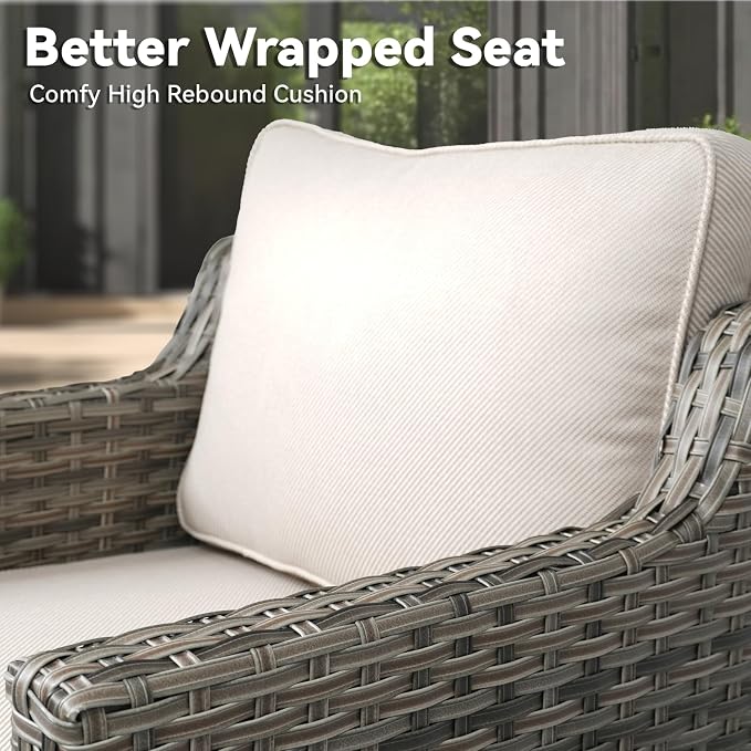 Outdoor Swivel Rocker Patio Chairs-High Back Wicker Swivel Rocker Patio Chairs Set of 2,PE Wicker Chair Patio Furniture Sets with Covered Cushions for Porch Balcony Patio Deck Grey/Beige