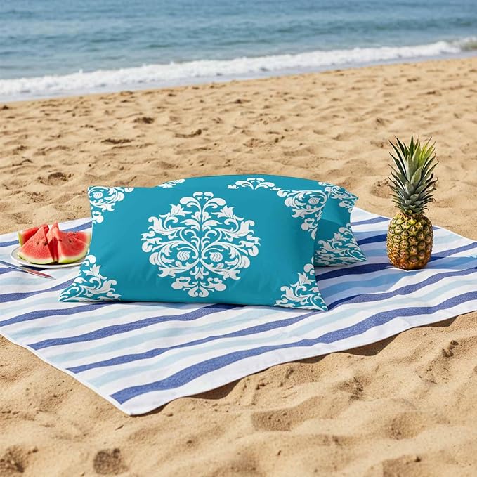 Outdoor Waterproof Pillow Covers for Patio Vintage Floral Teal Decorative Throw Pillow Cover Rustic Pillowcases Set of 2 Cushion Case for Sofa Couch Chair 12x20 Inch