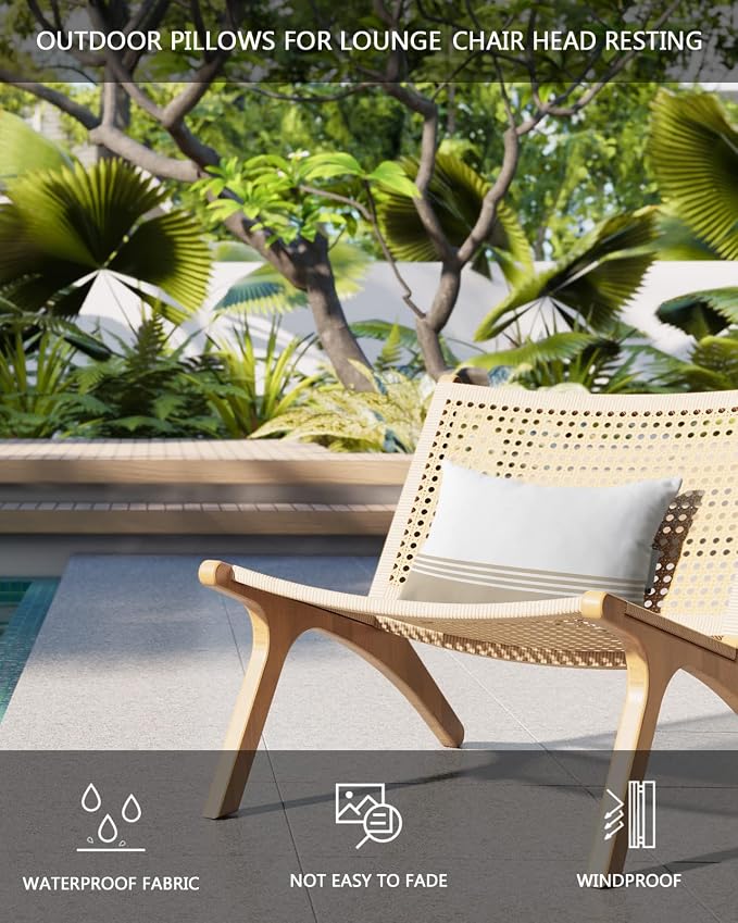 Outdoor Pillows Covers with Inserts Modern Art Brown White Simple Striped Farmhouse Waterproof Pillow with Adjustable Strap Throw Pillows for Patio Furniture Recliner Lounge Chair, 11x16 inch, 1PCS