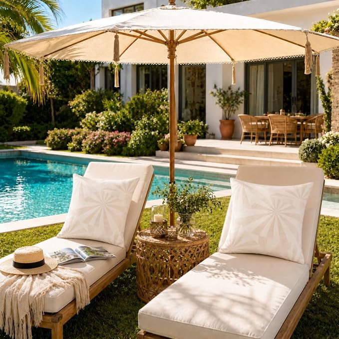 Outdoor Pillow Covers Waterproof Throw Pillow Covers, Set of 2 Jacquard Texture Water Resistant Fade Resistant Decorative Cushion Covers for Garden Patio Bench Couch Sofa, 18x18 Inch (Sunlight Rays)