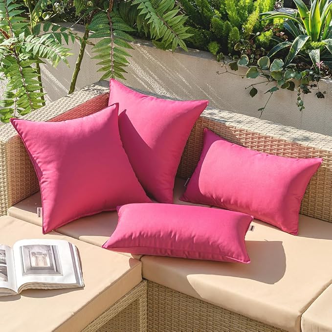 MIULEE Decorative Outdoor Waterproof Pillow Covers 12x20 Hot Pink | Decorative Patio Furniture,Pack of 2,Accent Lumbar Soild Throw Pillow Covers,Summer Garden Tent Couch Sofa