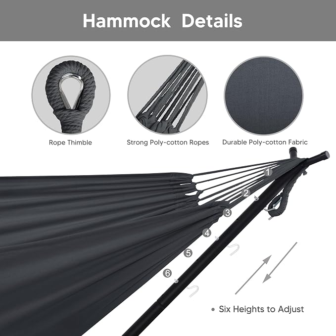 SUNCREAT 2-in-1 Hammocks Convertible Portable Double Hammock with Stand Included, Outdoor Hammock and Stand, Patented, Dark Grey