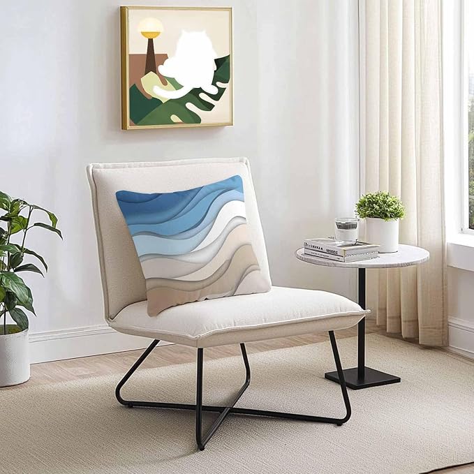 Modern Outdoor Pillow Covers Set of 2,Geometric Line Wave Striped Decorative Waterproof Throw Pillow Case,Minimalist Blue Brown Ombre Gradient Cushion Pillowcases for Couch Garden Patio,20x20In