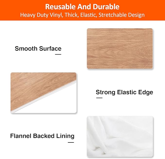 KENOBEE 6ft Picnic Table and Bench Cover, Camping Essentials RV Gear, 72 in Waterproof Windproof Outdoor Elastic All Around Tablecloth, Fitted Rectangle Tables and Seats, Wood Grain