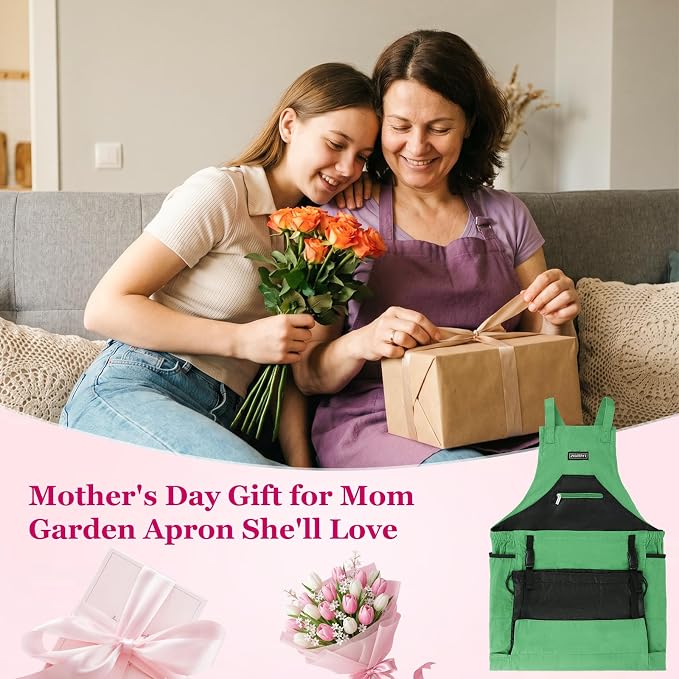 Garden Apron,Harvest Aprons with Drawstring Bag and Pockets for Women and Men,Canvas Fruit Picking Apron