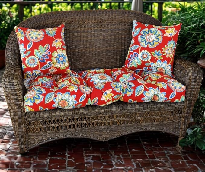 RSH DECOR Square Throw Pillows Set of 2, 17x17 Inch Decorative Pillows for Couch, Water-Resistant Patio Furniture Pillows, All-Weather Spun Fabric, Daelyn Cherry - Made in USA