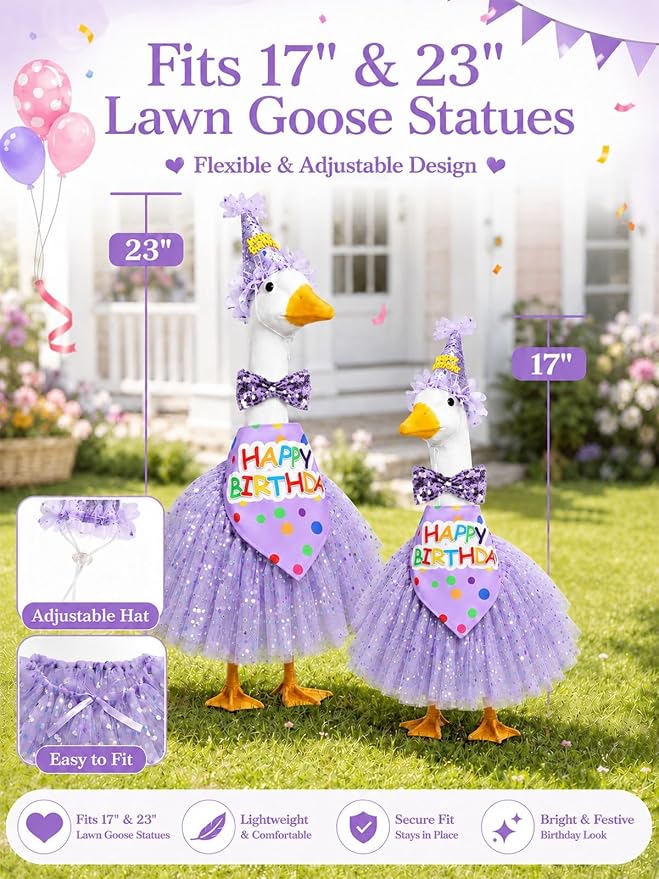 Porch Goose Outfits - 23" /17" Porch Goose Clothes for Lawn Yard (Purple)