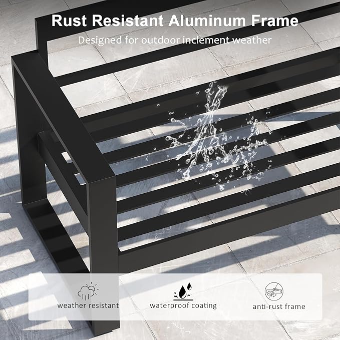 LayinSun 4 Pieces Aluminum Outdoor Patio Furniture Set, Metal Modern Conversation Sofa Set with Coffee Table and Washable Thick Cushions for Porch, Backyard, Deck