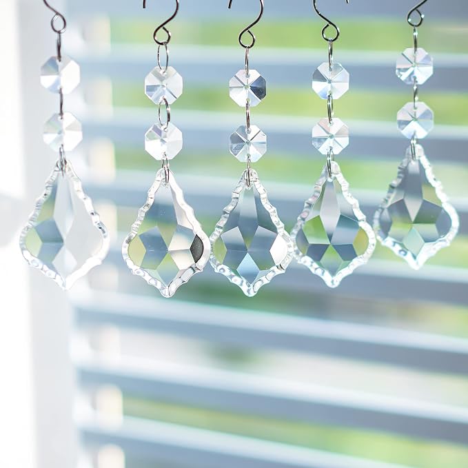 20pcs Crystal Chandelier Prism Pendant, 50mm Suncatchers Hanging Crystals | Clear Maple Leaf Crystal Sun Catcher Beads for Chandelier Christmas Tree Decoration
