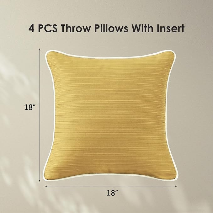 Unimatta Decorative Outdoor Water Repellent Throw Pillows with Inserts, Set of 4, 18" x18" Pillows for Patio, Backyard, Bed, Couch, and Patio Furniture, Yellow Brown