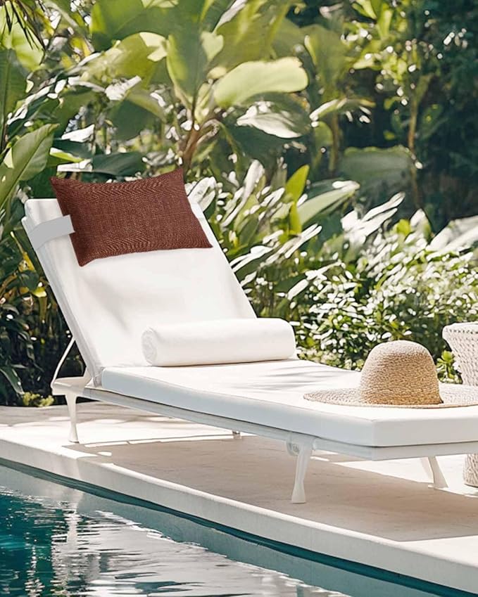 Outdoor Pillow for Chaise Lounge Chair Brown Rustic Vintage Burlap Texture Outdoor Pillows Waterproof with Adjustable Strap Headrest Lumbar Pillows for Garden Patio Furniture 2 Pack 11" x 16"