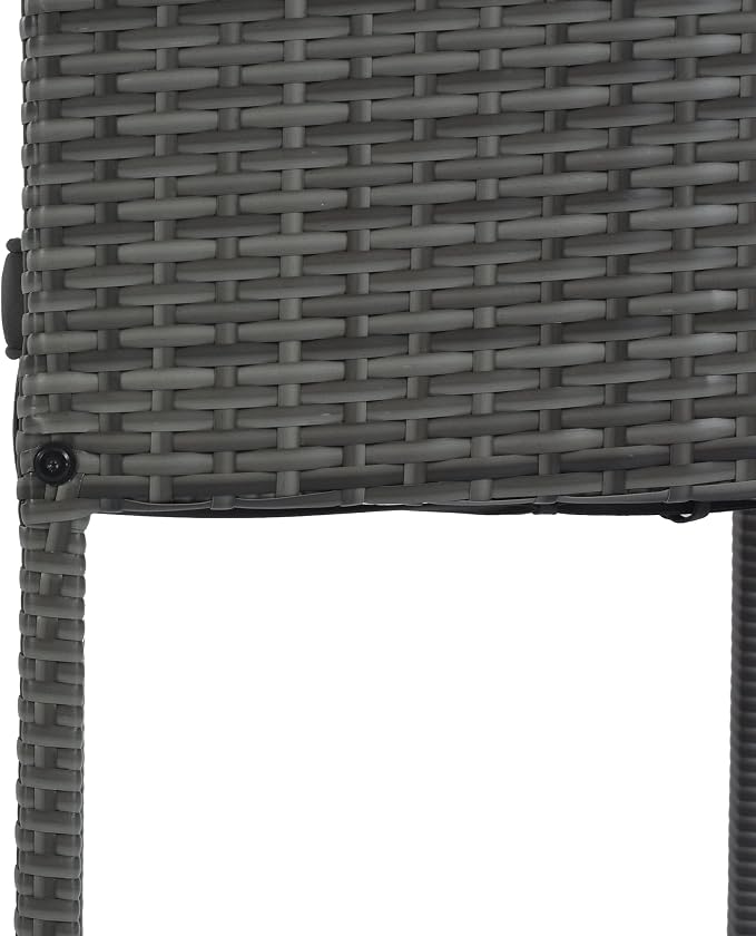 5 piece Patio Wicker Bar Set for 4, Outdoor Bar Height Table & 4 Rattan Cushioned Stool Chairs with Non-Slip Feet and Fixed Rope, Acacia Wood Table Top, Space Saving Design, Gray