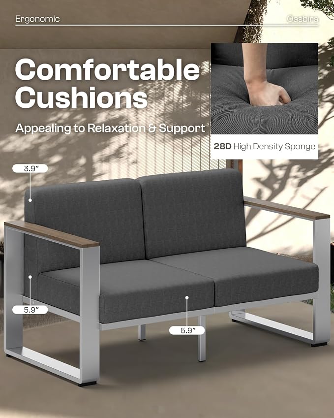 Outdoor Patio Furniture Set, 7 Seats Outdoor Patio Conversation Sets with Wide Seat and Ergonomic Washable Thick Cushions, Modern Patio Sectional Furniture for Balcony, Porch