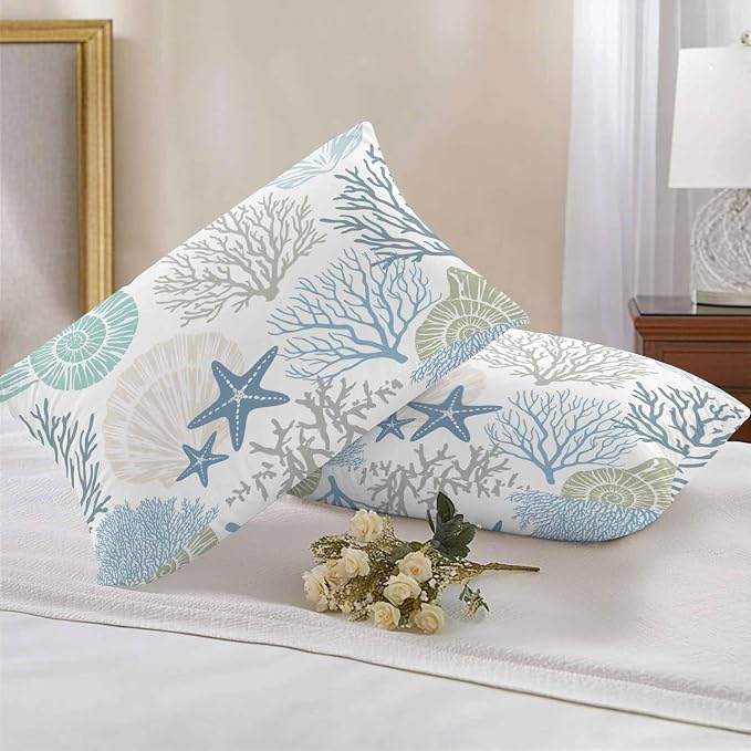 Coral Outdoor Throw Pillow Covers Pack of 2, Teal Marine Coral Abstract Geometric Waterproof Pillow Covers Pillowcase for Outside Furniture Bench Patio Garden Decorative, 12 x 20 inch