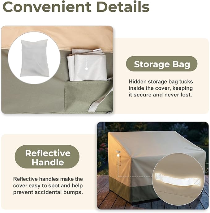 BPS Patio Sofa Cover, Waterproof 600D Oxford Outdoor Couch Cover with Attached Storage Bag and Reflective Handles for Patio 2-Seater Loveseat and Bench, 58''W x 38''D x 38''H