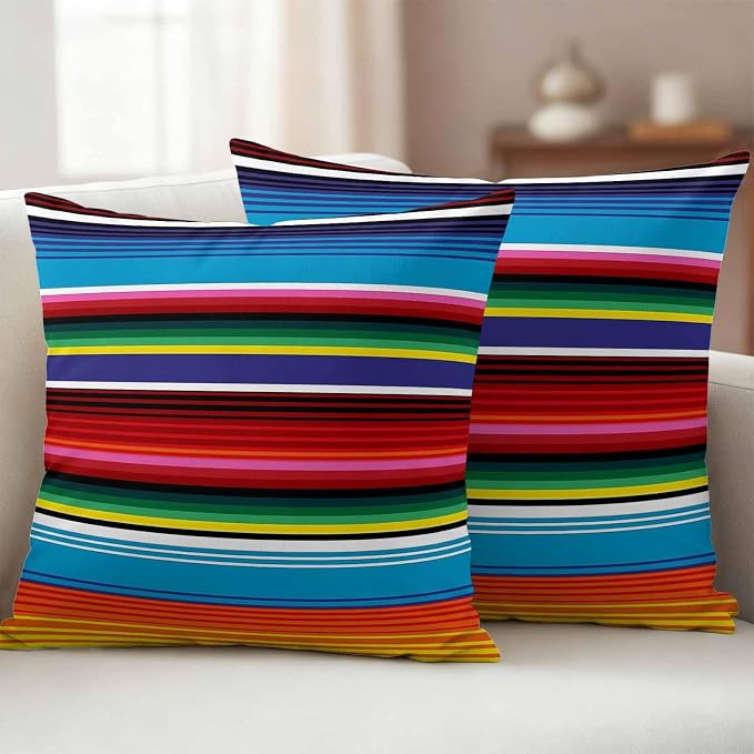 Colorful Striped Outdoor Pillow Covers 26x26 Inch Throw Pillow Covers Set of 2 Waterproof Decorative Pillow Cases Boho Rainbow Stripes Abstract Lines Cushion Covers for Patio Furniture Garden Couch