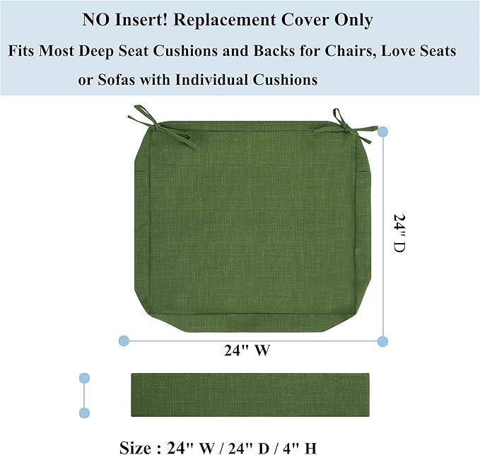 FUNHOME 2 Pack Outdoor Cushion Covers 24"x24"x4", No Insert! Water-Resistant Patio Cushion Covers with Zipper, Replacement Cover Only (Moss Green)