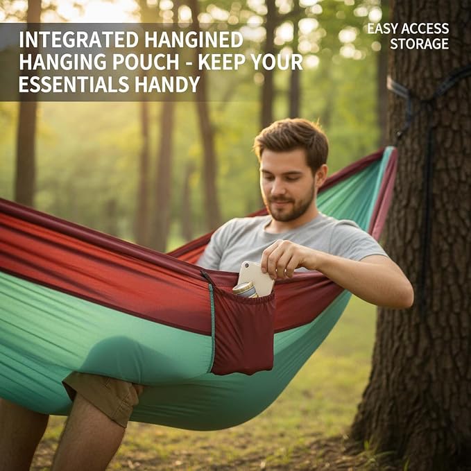 YSUEFIJO Double Camping Hammock, Hanging Hammock for Travel Or Outdoor Adventures, Outdoor Hammock Easy to Set Up Anywhere, Foldable and Portable Design, Holds 300kg