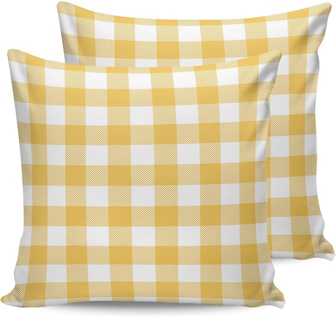 Outdoor Waterproof Throw Pillow Covers Set of 2 Yellow Buffalo Check Plaid Pillowcases 24x24 Inches Farmhouse Style Patio Decorative Pillows Cushion Case Patio Pillows for Couch Bed Chair Garden